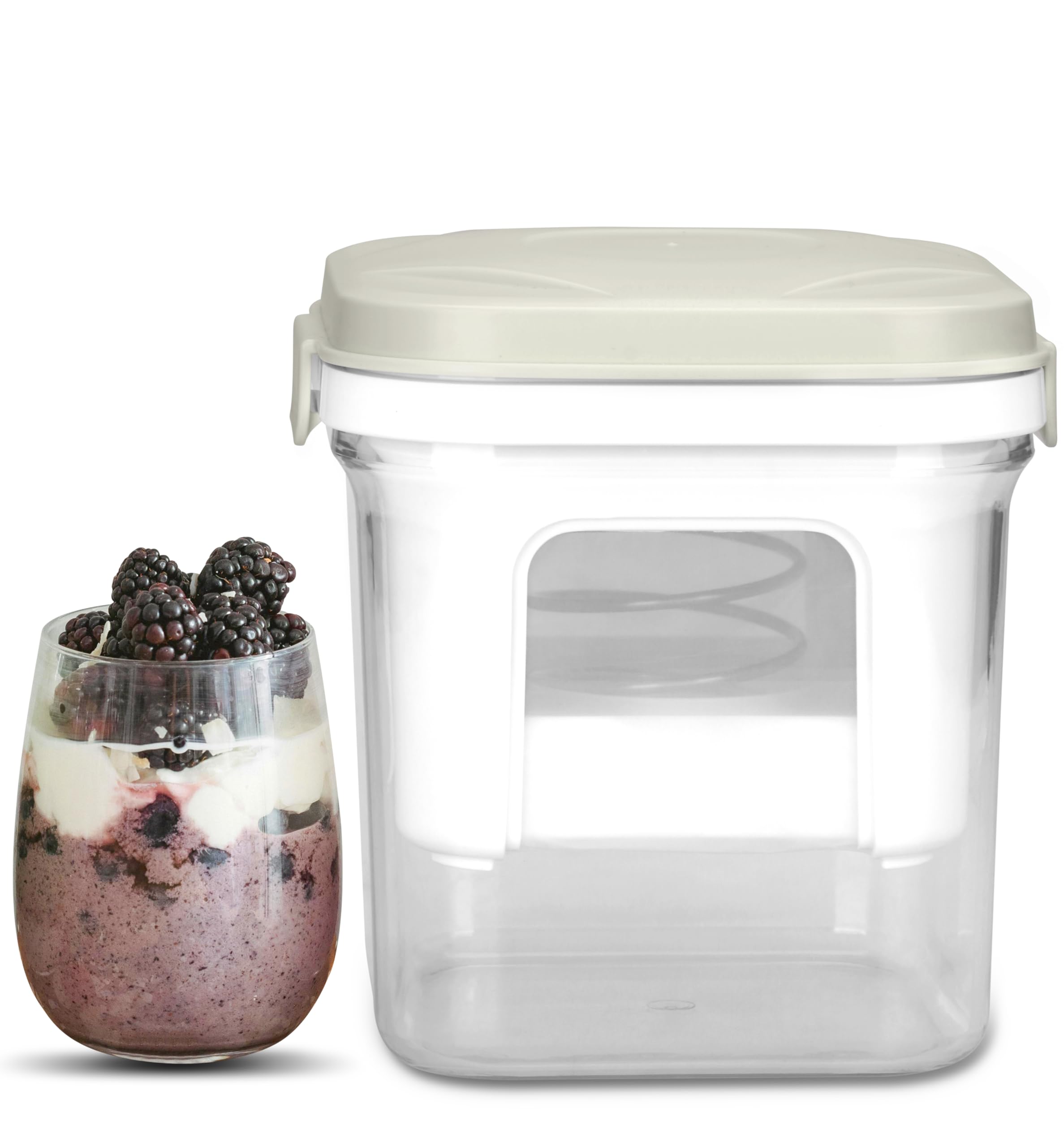 Party Desserts Greek Yogurt Strainer with Lid for perfectly thick yogurt in a 1.5 qt capacity.