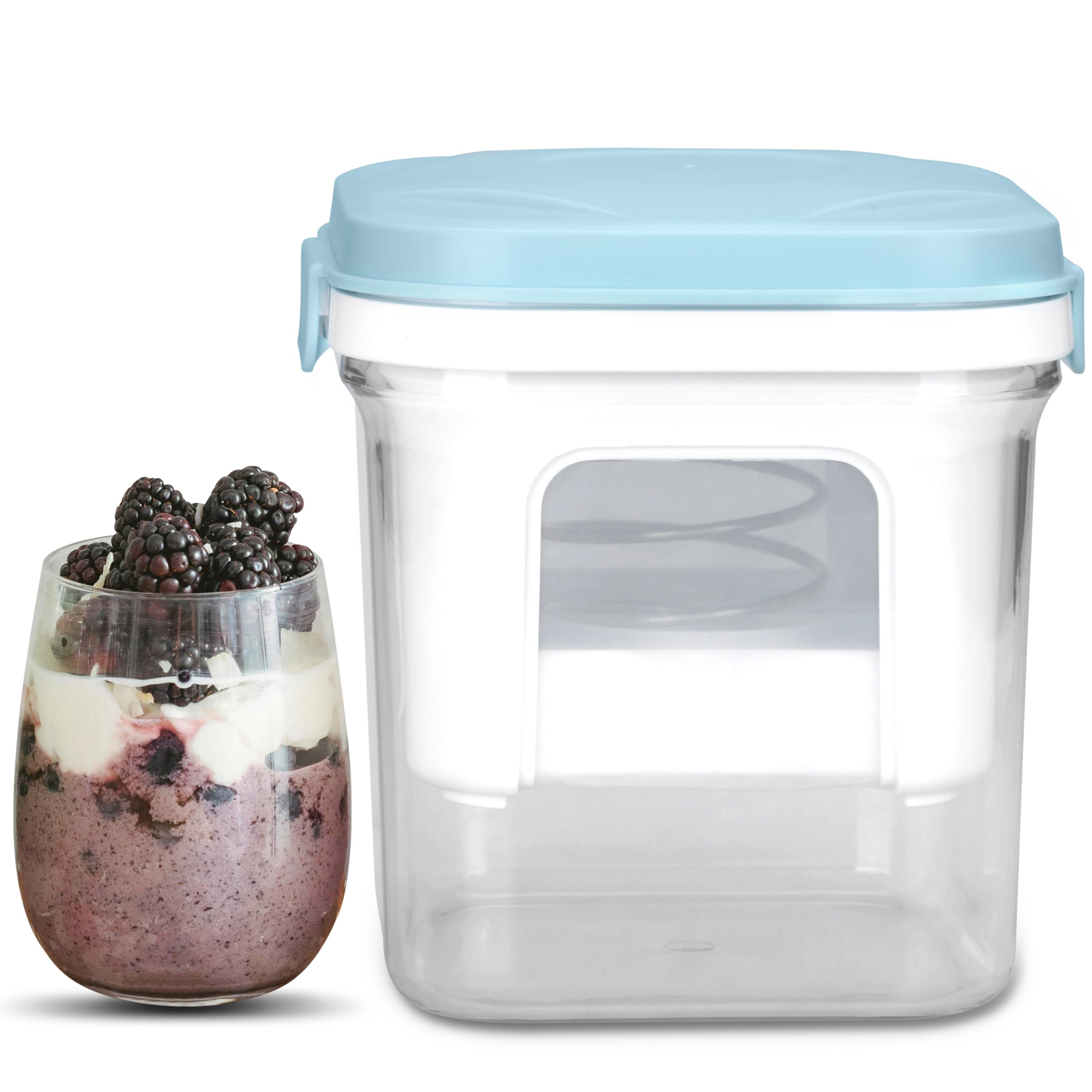 Party Desserts Greek Yogurt Strainer with Lid shows secure storage for homemade yogurt