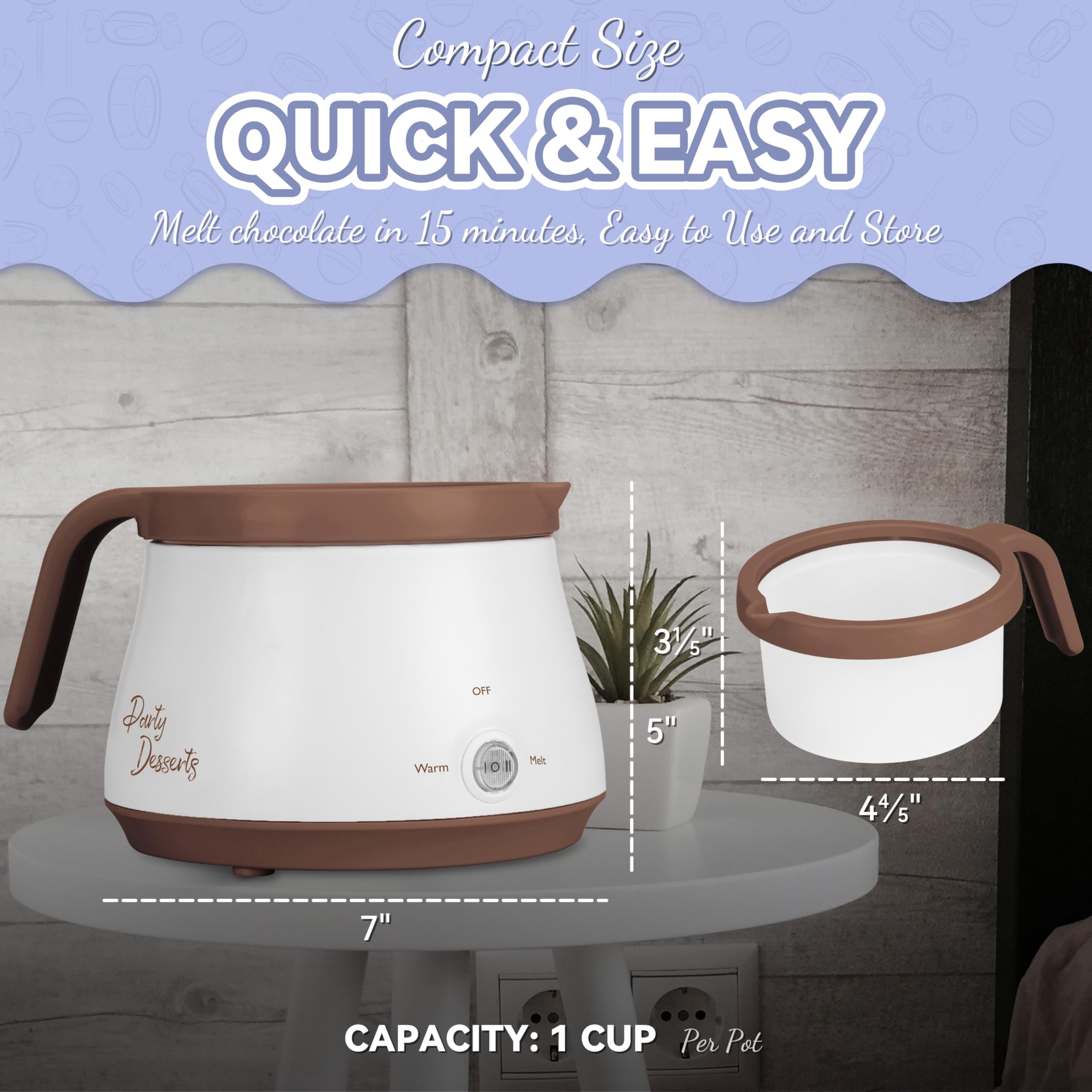 Party Desserts melting pot removable inserts simplify dishwasher cleanup.