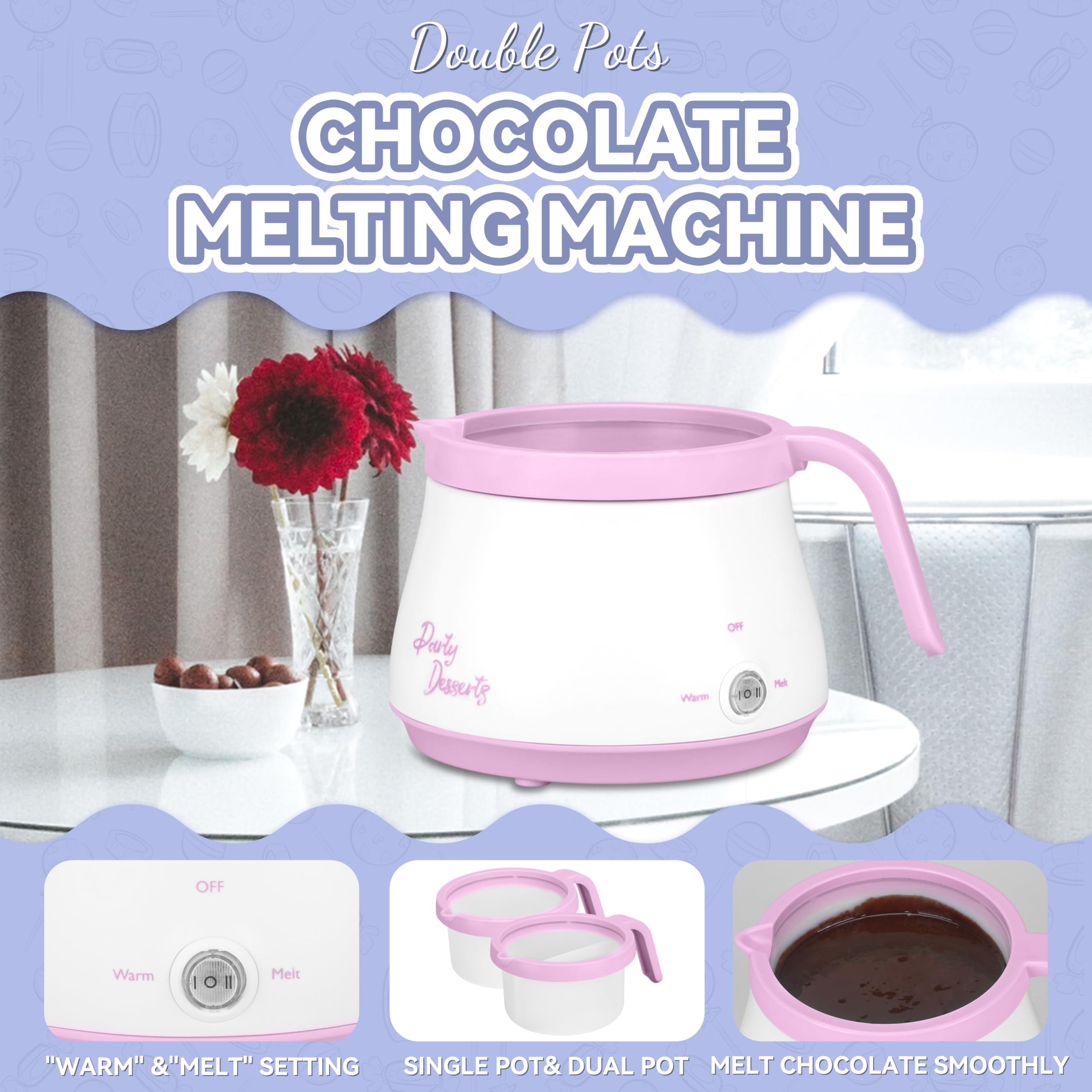 Party Desserts inserts show easy cleanup for removable, dishwasher-safe components.