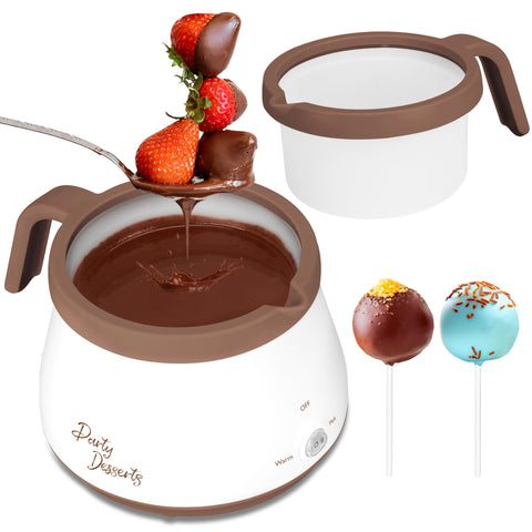 Party Desserts melting pot ready setup for quick chocolate melts and easy prep.