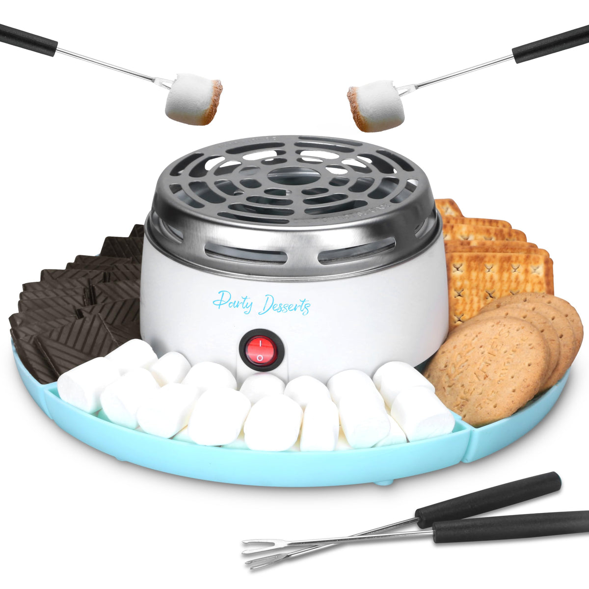 Party Desserts indoor s'mores maker front view with four compartments for sharing.