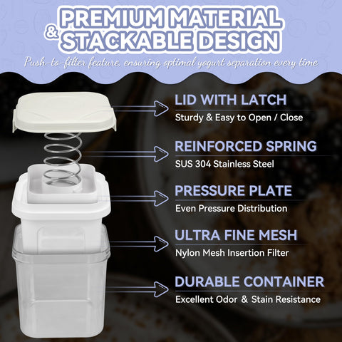 Party Desserts ultra-fine mesh ensures thorough whey separation with minimal backflow for creamy results.