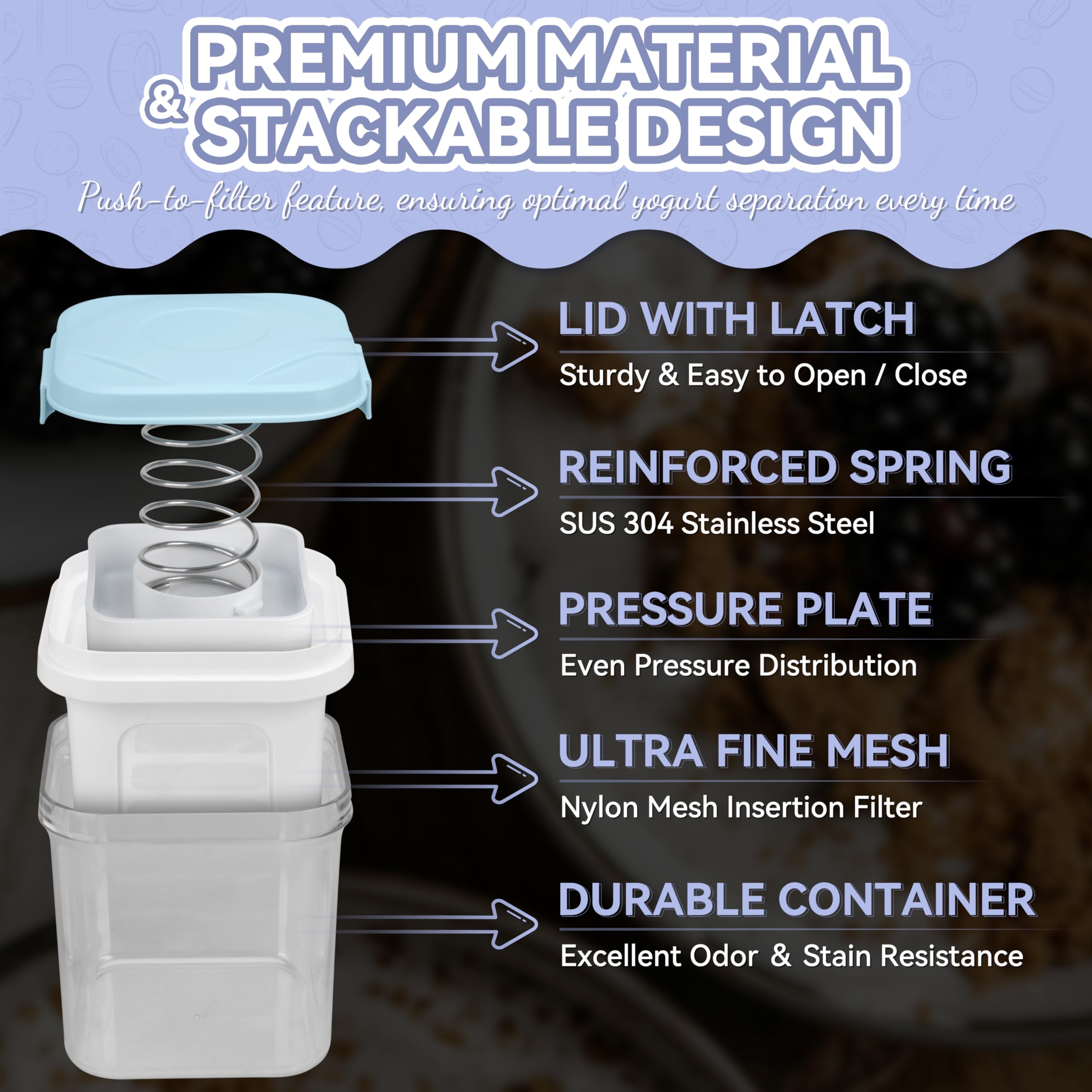 Party Desserts Yogurt Maker assembly ready for efficient, clean straining