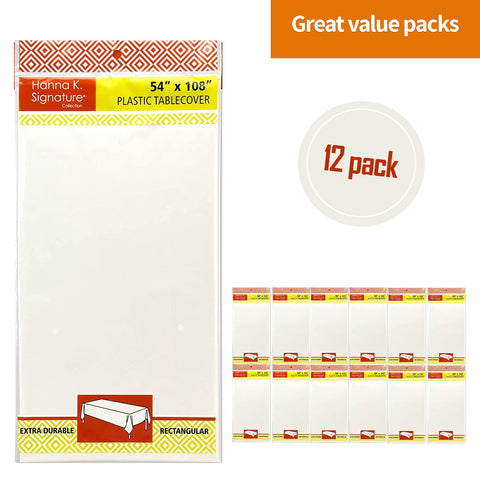Party Dimensions 12-pack disposable tablecloths, budget-friendly option for parties.