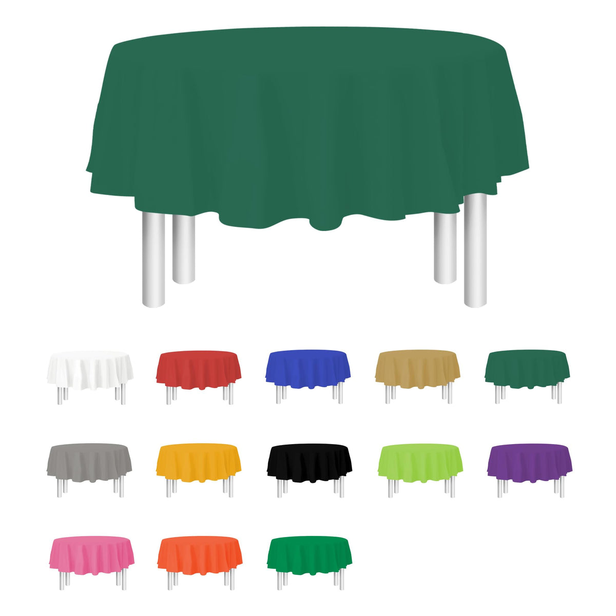 Party Dimensions green disposable round tablecloth on a round table for quick cleanup after meals