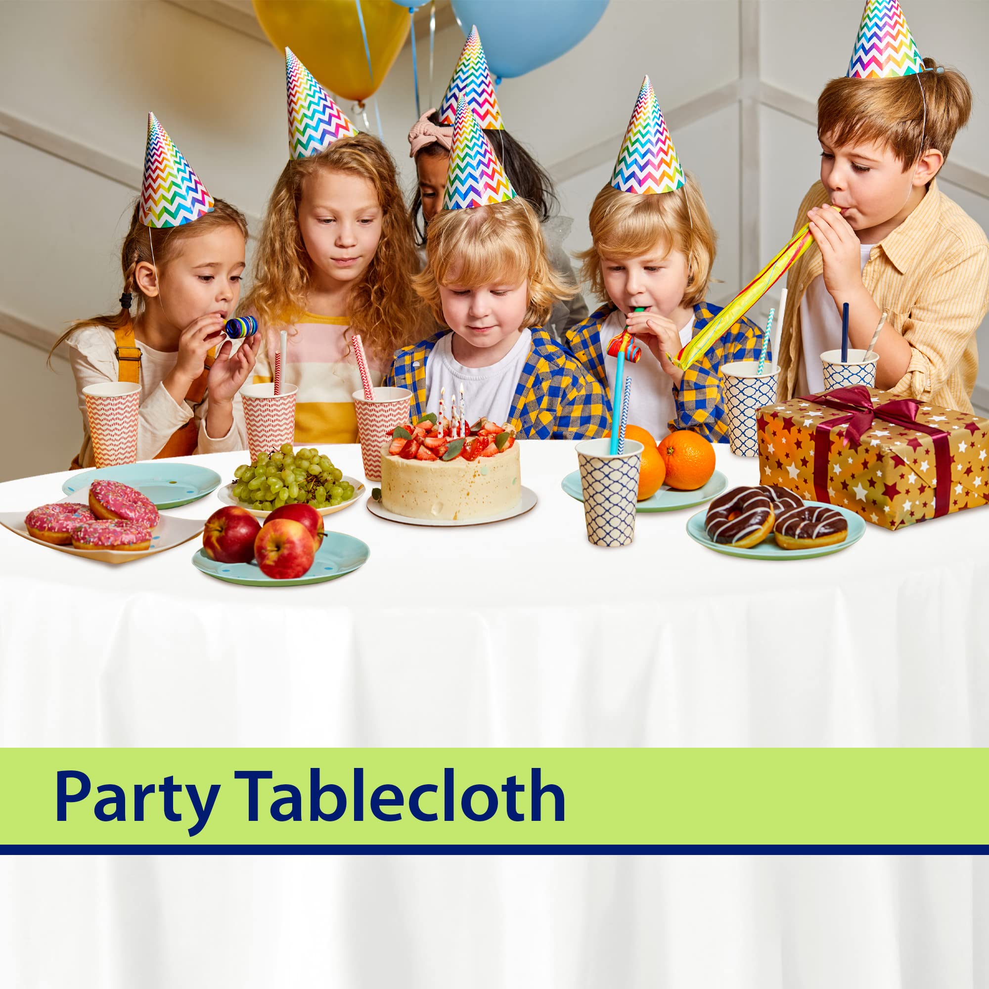 Party Dimensions pre-cut plastic round tablecloth avoids uneven cuts