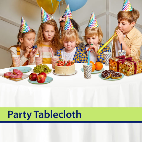 Party Dimensions pre-cut plastic round tablecloth avoids uneven cuts