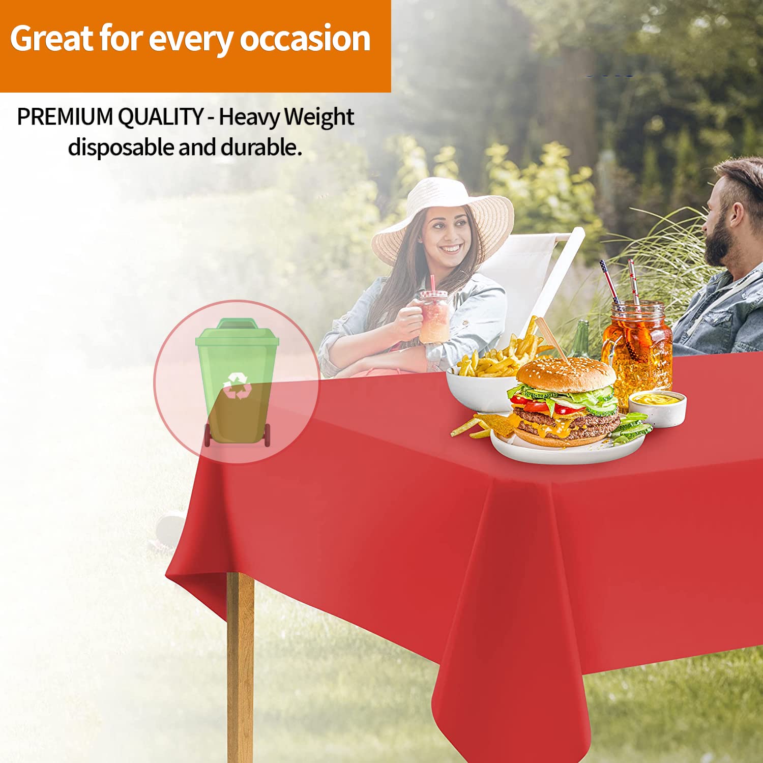 Party Dimensions premium red plastic tablecloth suited for celebrations.