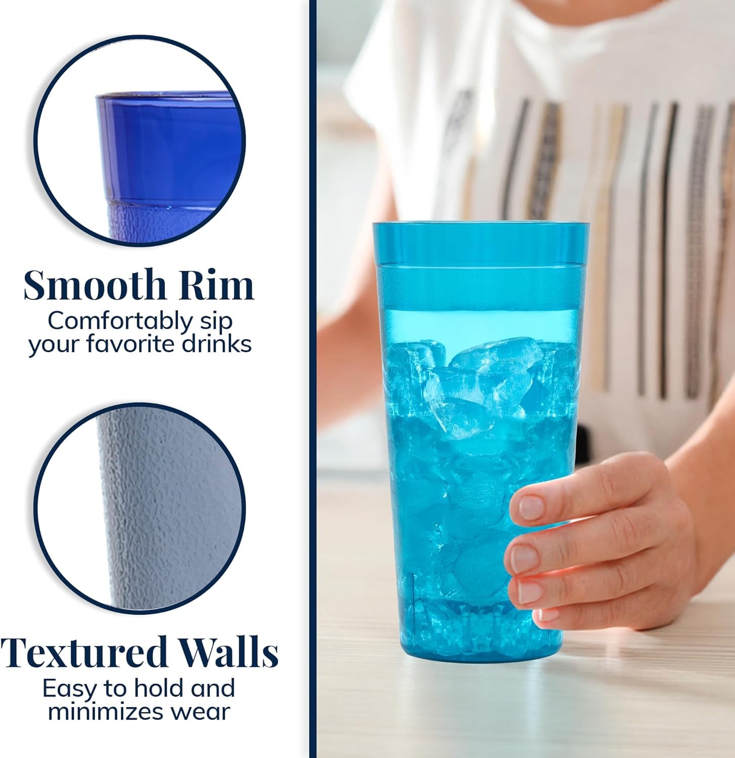 Party Outlaw lt blue 20oz tumbler with stackable design for compact storage.