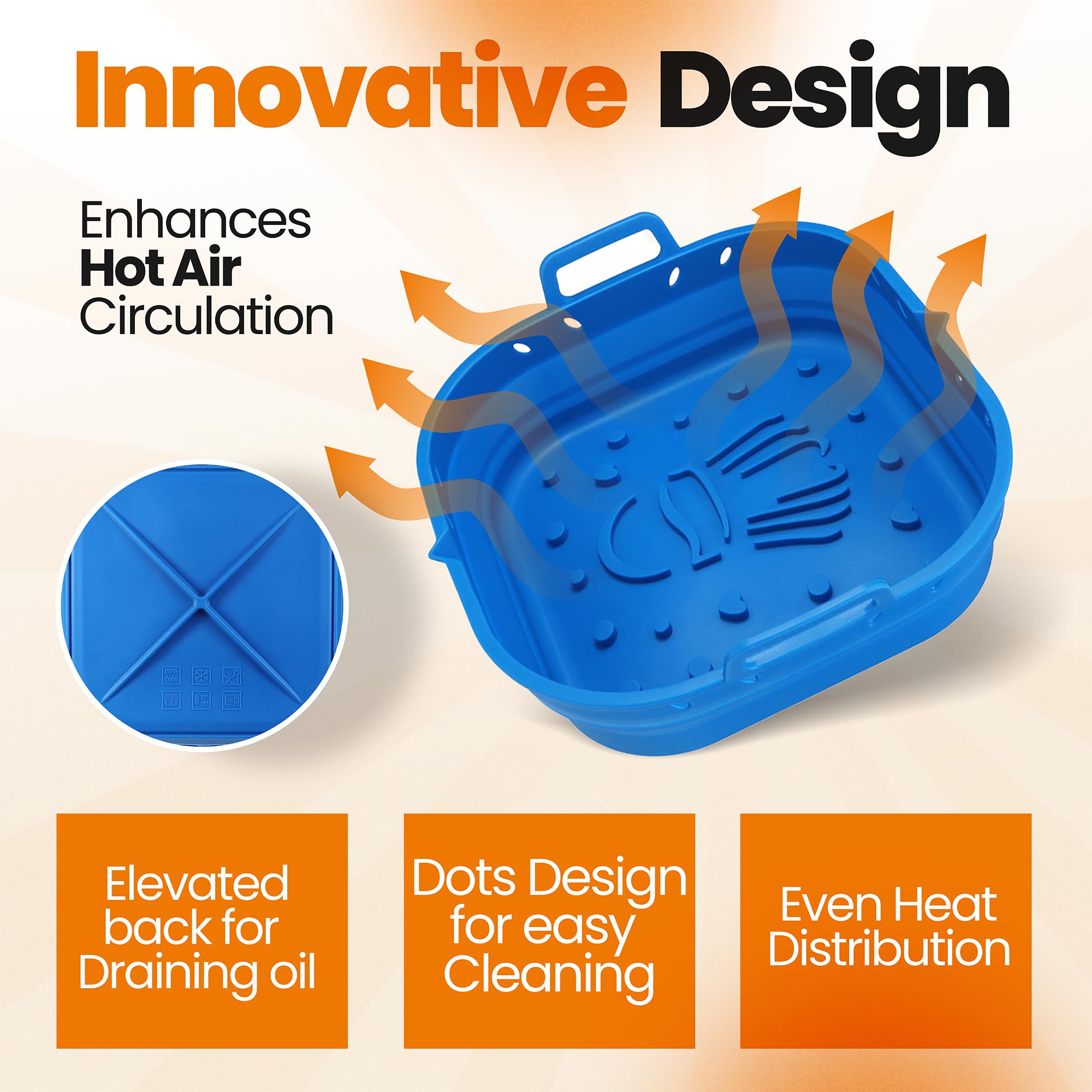 Party Port side ventilation holes and elevated base boost even heat distribution.