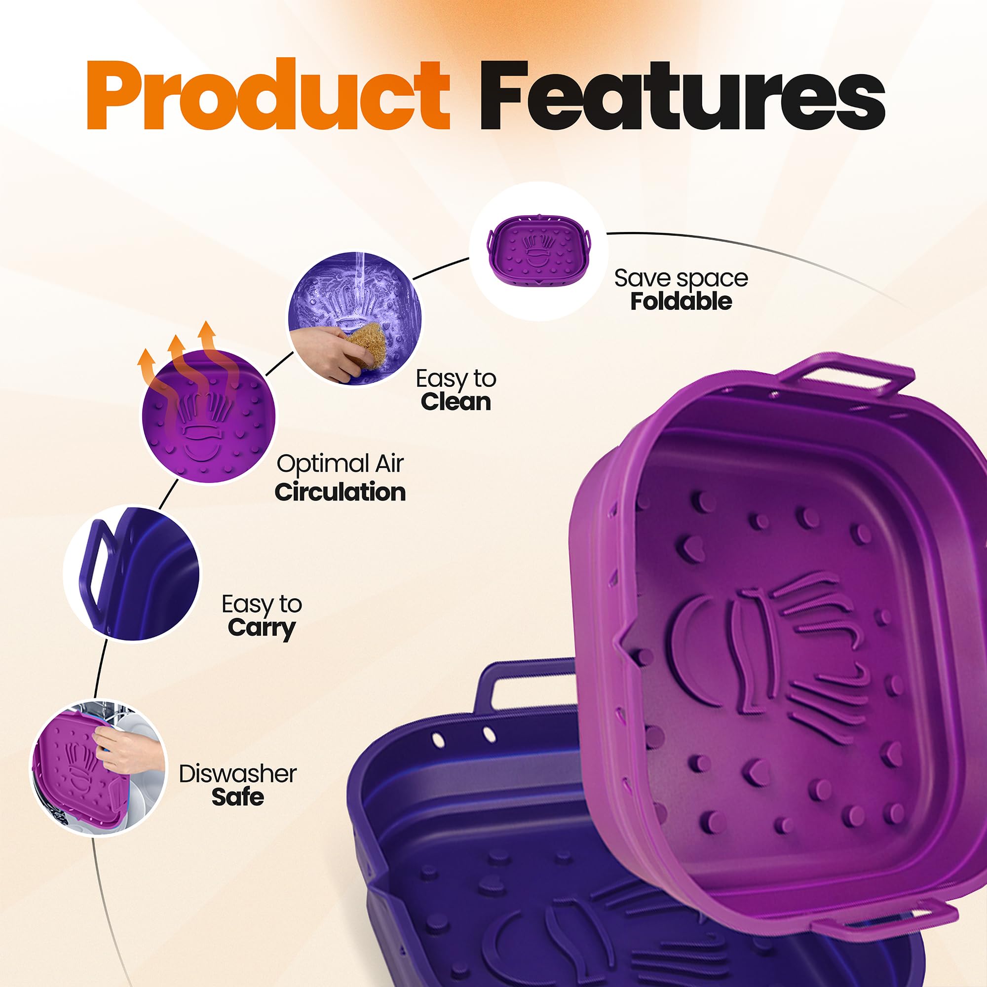 PARTY PORT Dishwasher-safe liner simplifies cleanup after air frying.