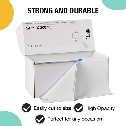 Party Solids disposable tablecloth roll packed in a portable box for on-site use.