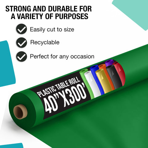Party Solids emerald-green disposable tablecloth roll thick 0.5 mil protects tables from spills