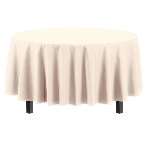 Heavy-duty disposable ivory tablecloth by Party Solids for quick cleanup.