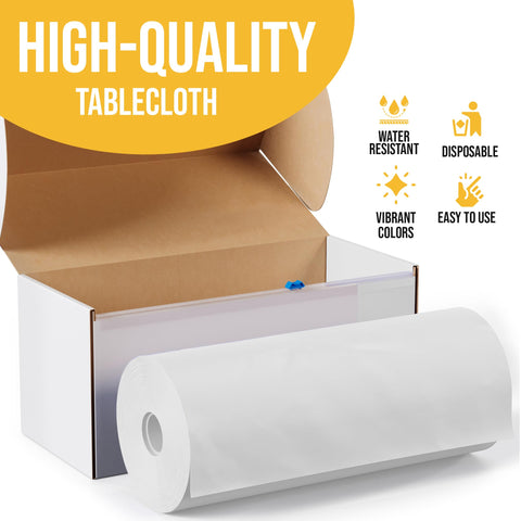 Party Solids rectangle 8ft table coverage from roll for banquet setups.