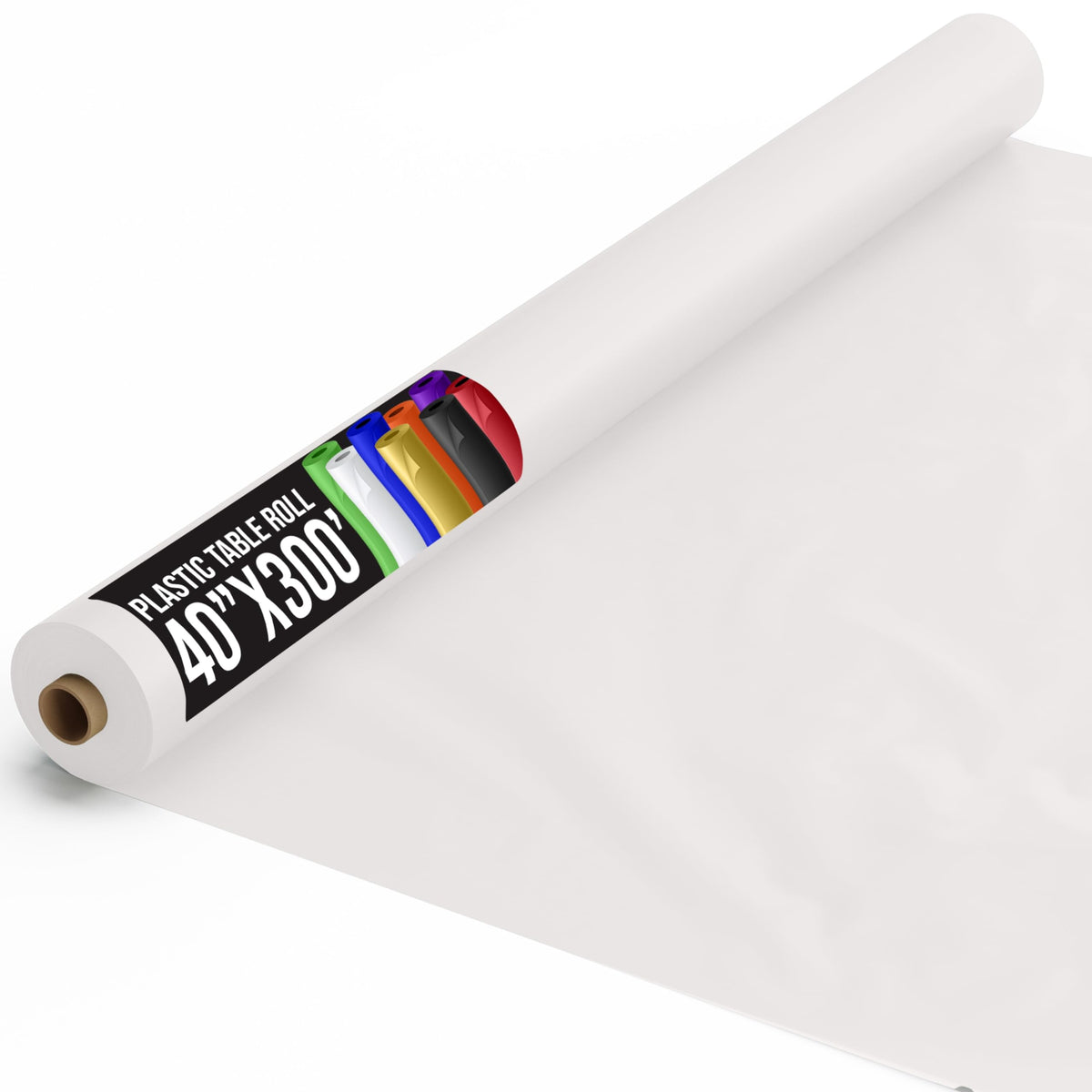 Party Solids white tablecover roll 40x300 ft, ideal for large events.