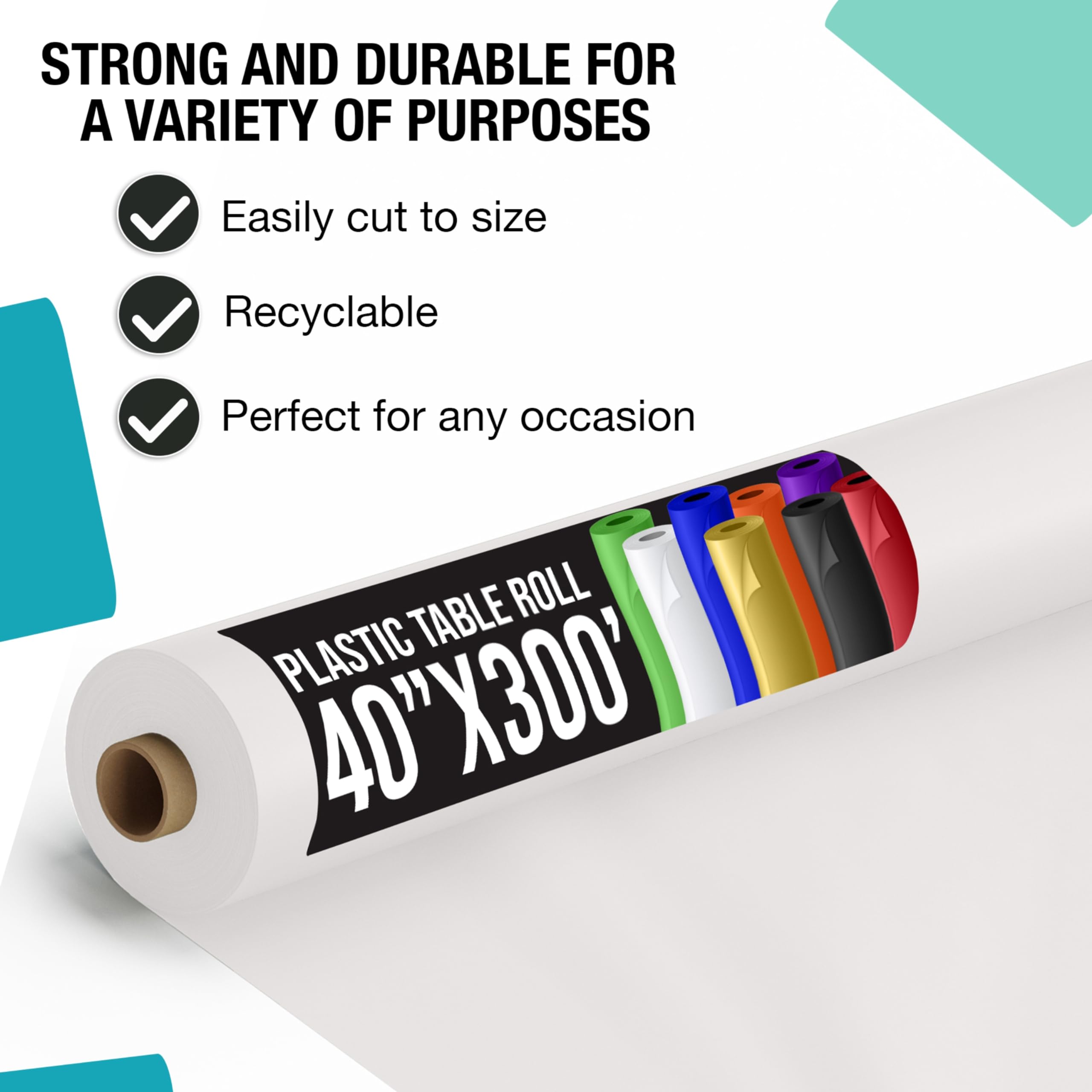Party Solids white tablecover roll close-up shows thick, durable material.