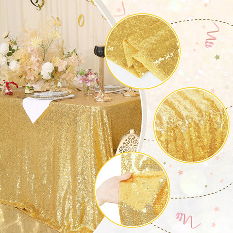 PartyDelight sequin tablecloth close-up shows dense 3mm sequins for eye-catching shimmer