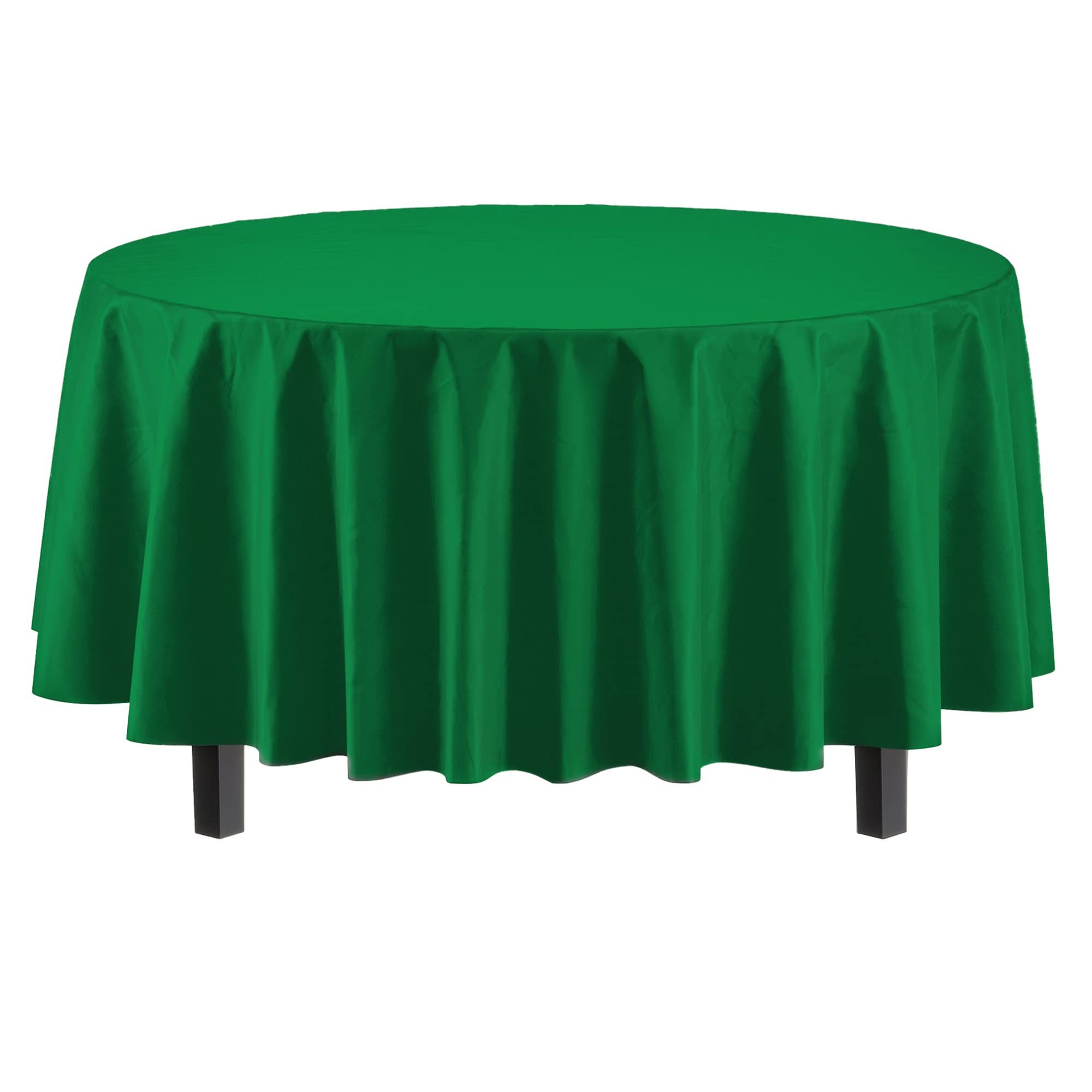 Party Solids 12-pack emerald-green tablecloths cover multiple tables quickly.