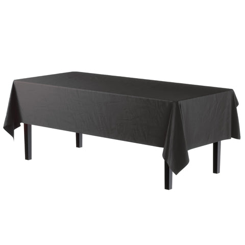 Party Solids black tablecloth on an 8-foot table showing full coverage.