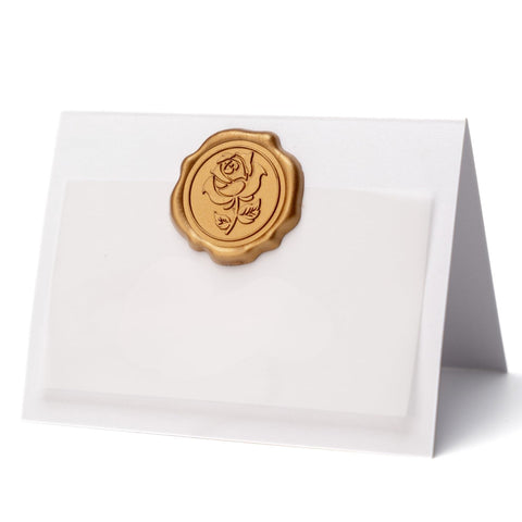 Parvigo name cards in pearlized white with 4x6 layout for elegant tables
