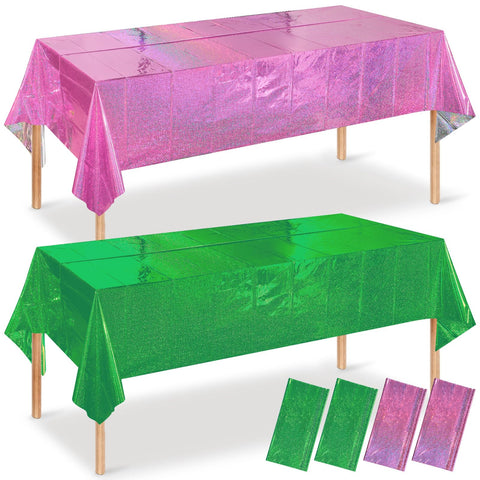 Pascliyna iridescent pink-green holographic tablecloth shines for festive tables