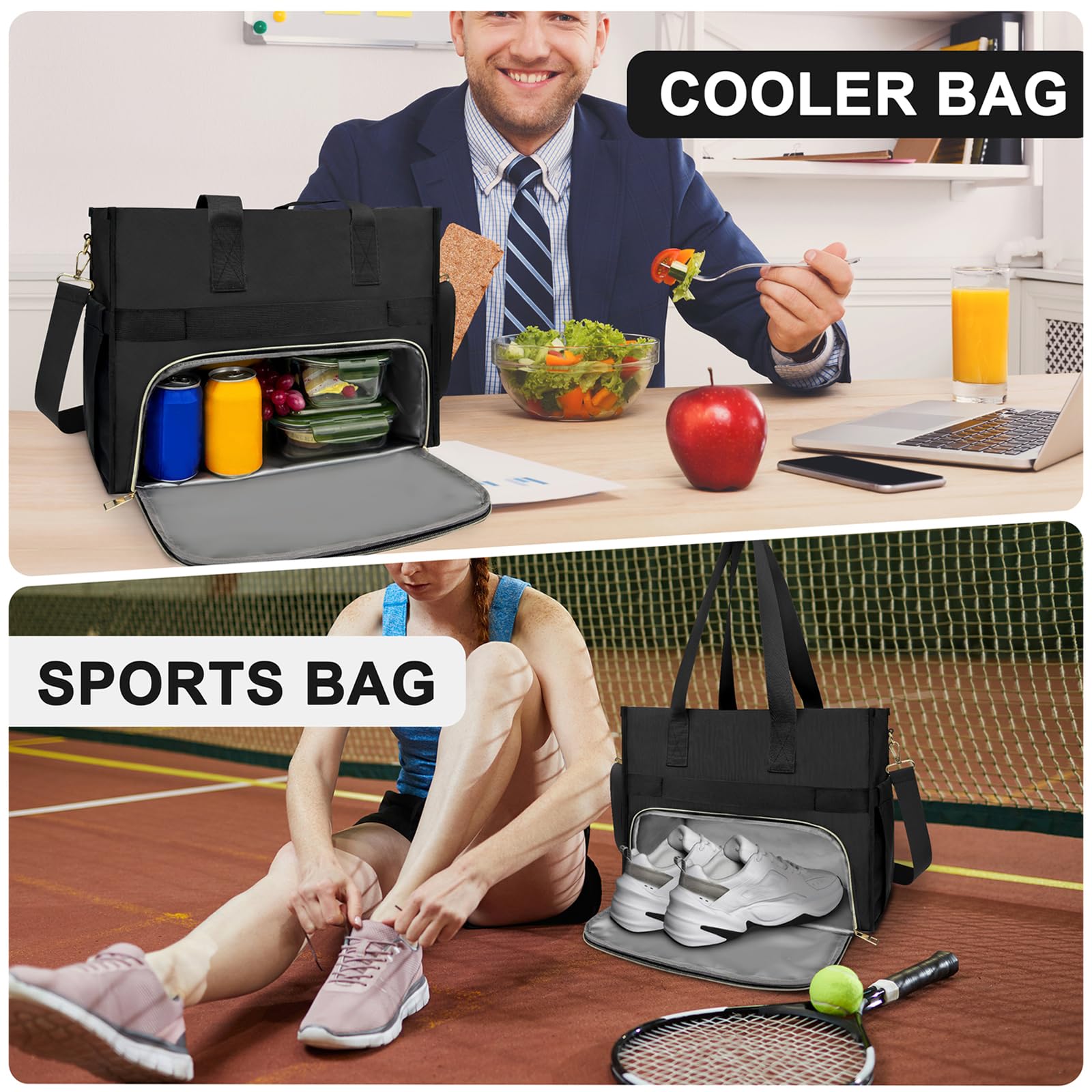 PASMAN bag dimensions 16.7 x 6.5 x 12.6 inches for meals and laptop