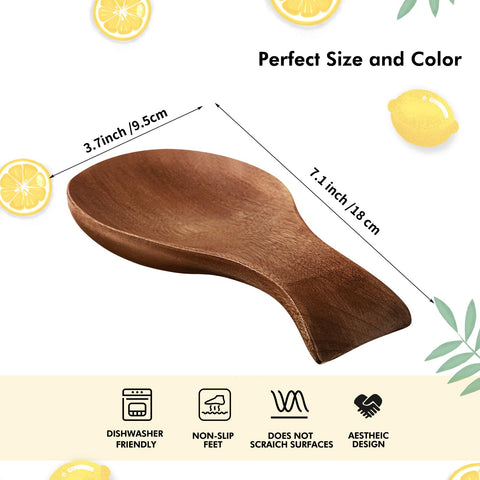Patelai Acacia spoon rest on countertop protects surfaces during cooking sessions.