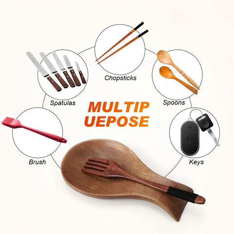 Patelai Acacia spoon rest with spatula keeps utensils organized and tidy.