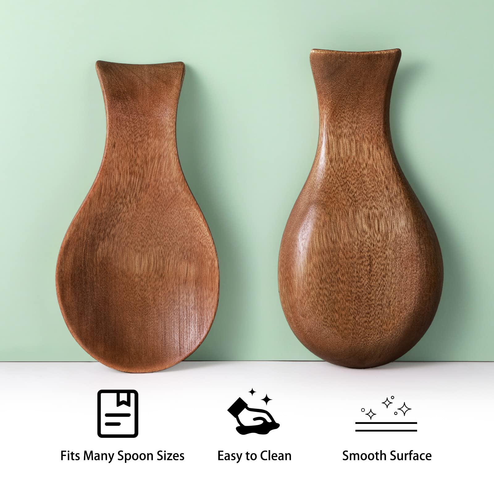 Patelai Acacia spoon rest wood grain close-up showcases natural craftsmanship and durability.