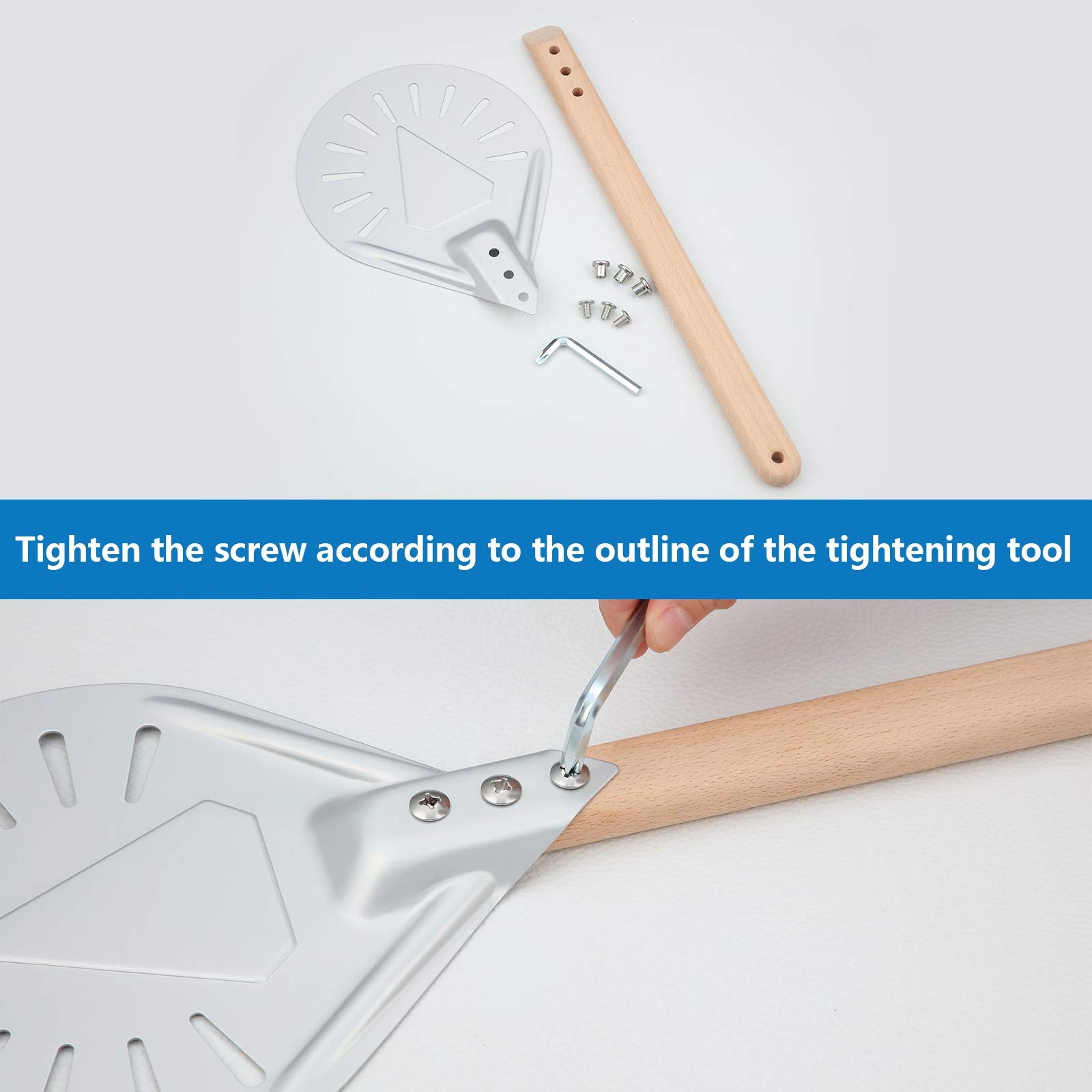 Patelai aluminum pizza turner detail highlighting durable nonstick surface