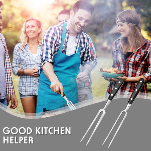 Patelai barbecue serving fork with wood handle improves transferring meat