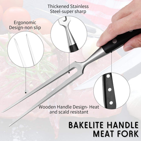 Patelai barbecue fork wooden handle in use for easy serving