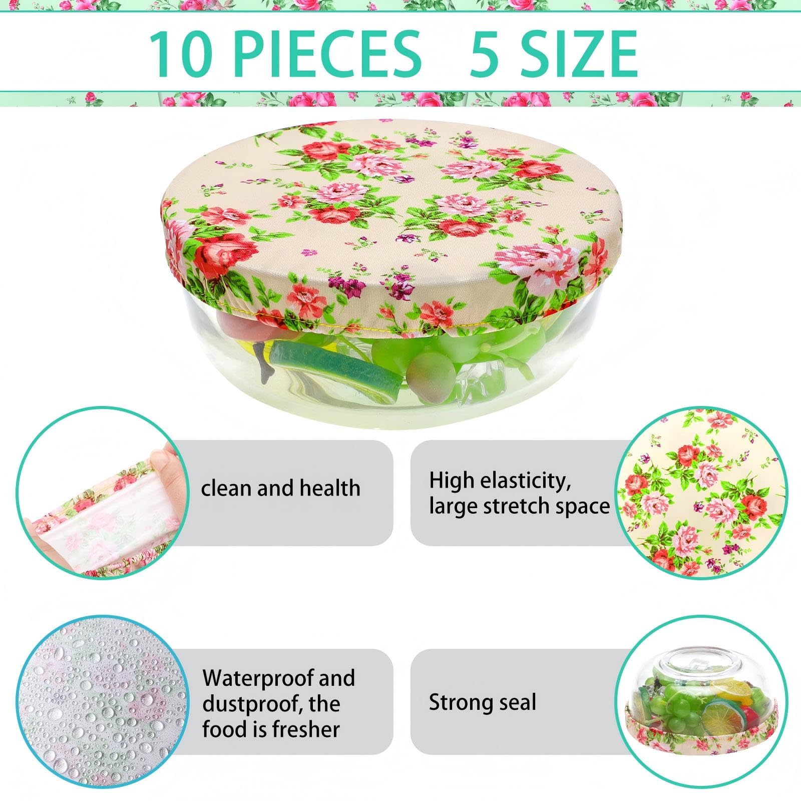 Patelai bowl covers with floral red pink green patterns for cheerful meal prep