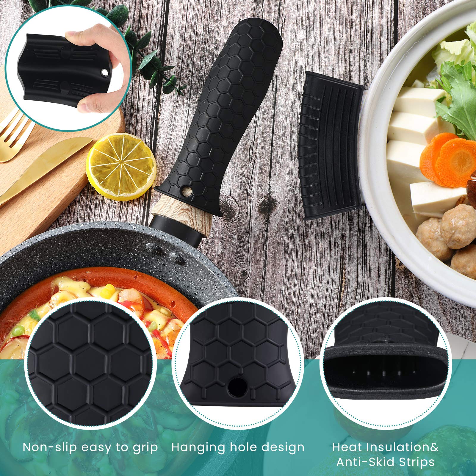 Patelai cast iron pan handle cover shielding fingers from heat.