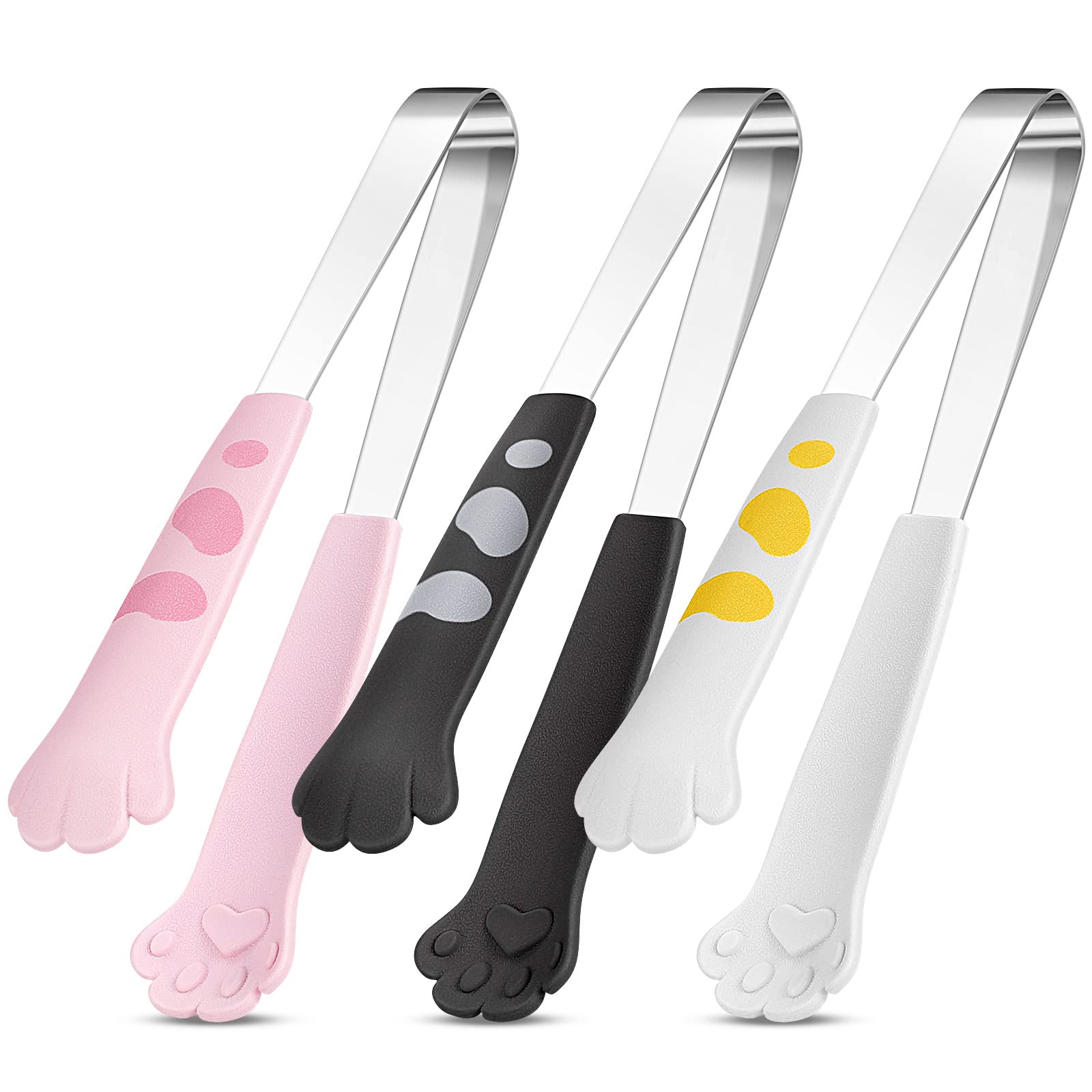 Patelai cat paw tongs 7in pink handle with non-slip grip for delicate foods.