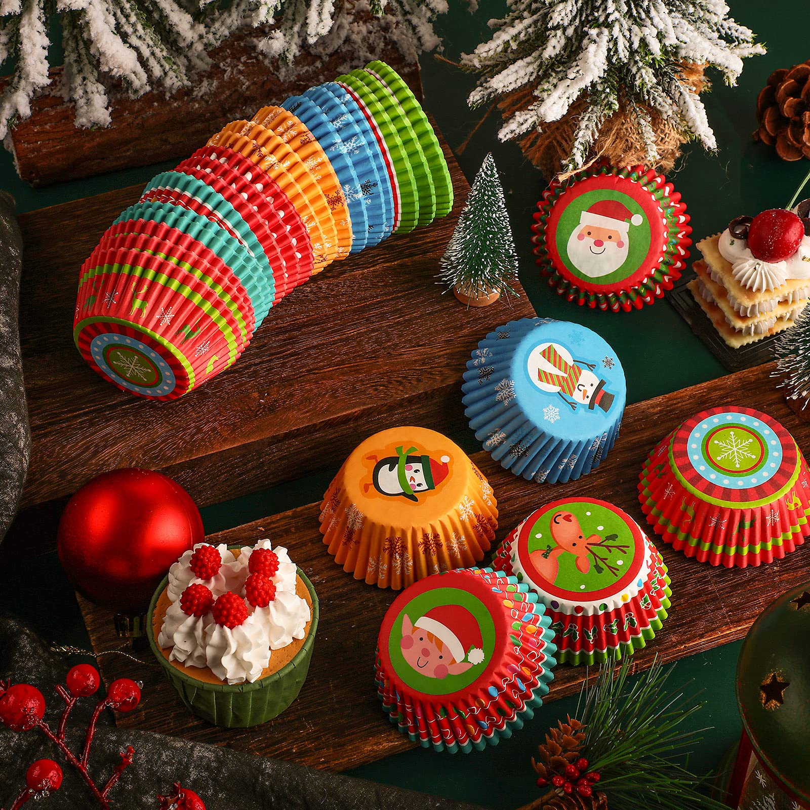 Patelai bright-patterned liners showcase vivid Christmas designs for baking.