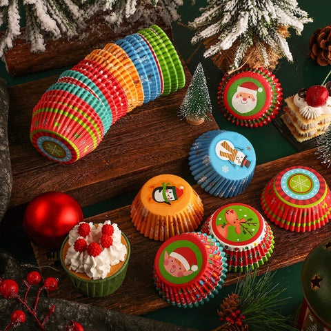 Patelai bright-patterned liners showcase vivid Christmas designs for baking.