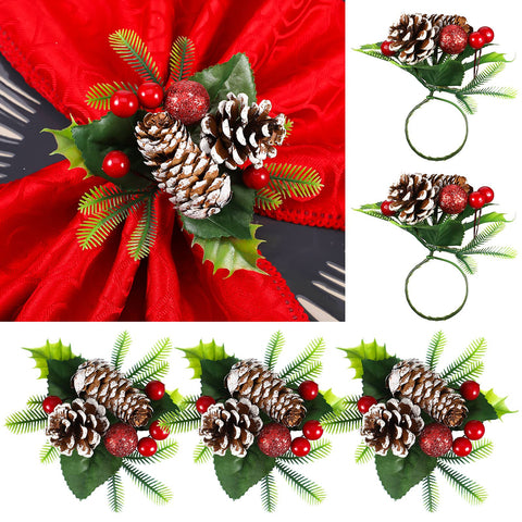 Patelai Christmas pinecone napkin ring set of 6 with berries for festive table decor