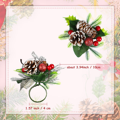 Patelai pinecone napkin rings on a holiday table display