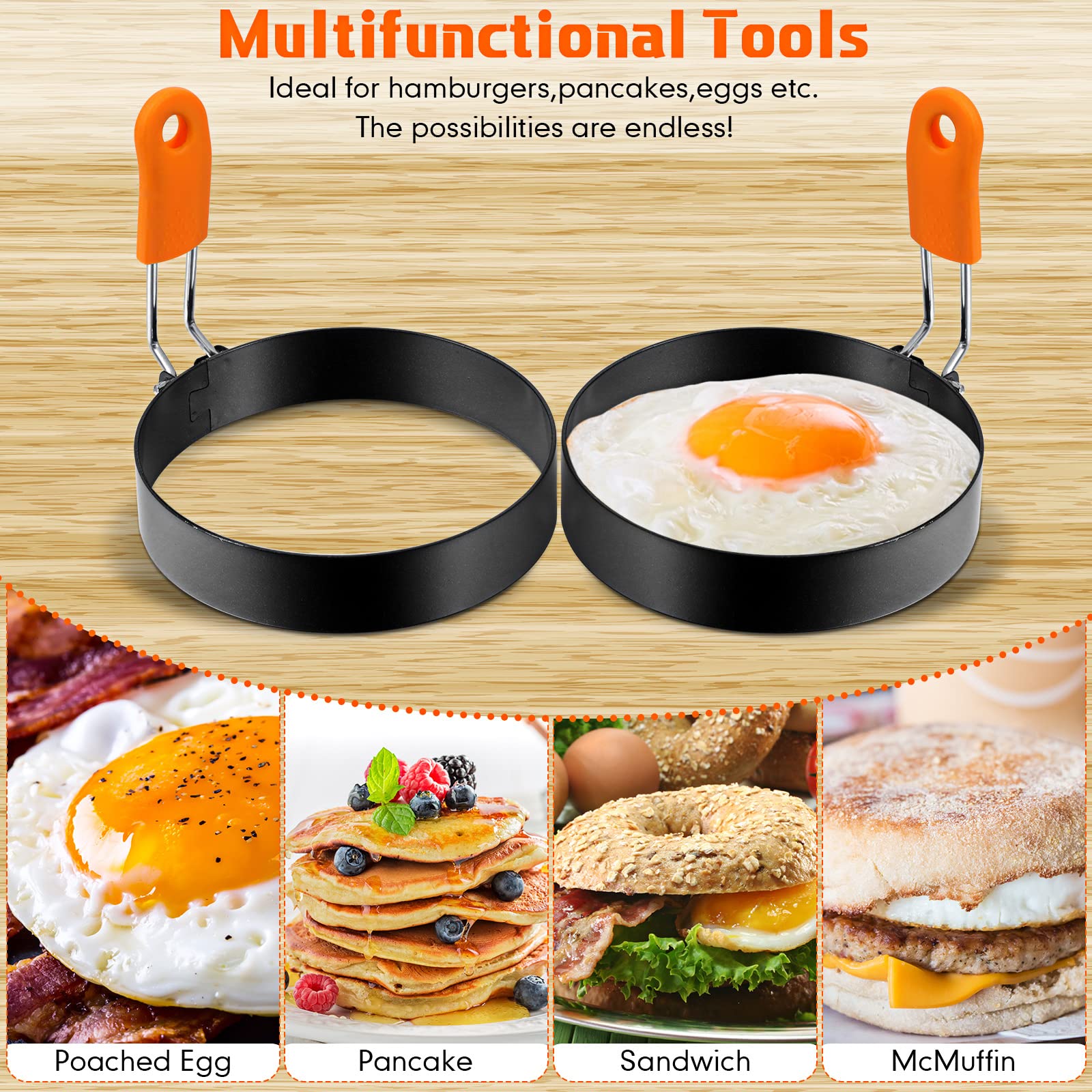 Patelai egg-ring with orange silicone handle for comfortable grip.