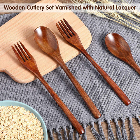 Patelai wooden forks with ergonomic handles for easy scooping and eating