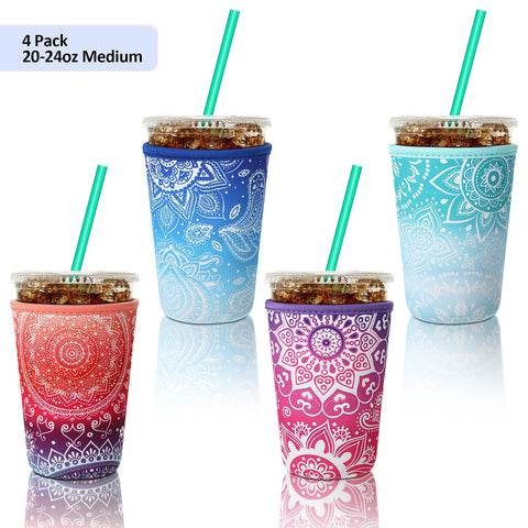 Patelai sleeve with lilac flowers protects from condensation while enjoying cold drinks