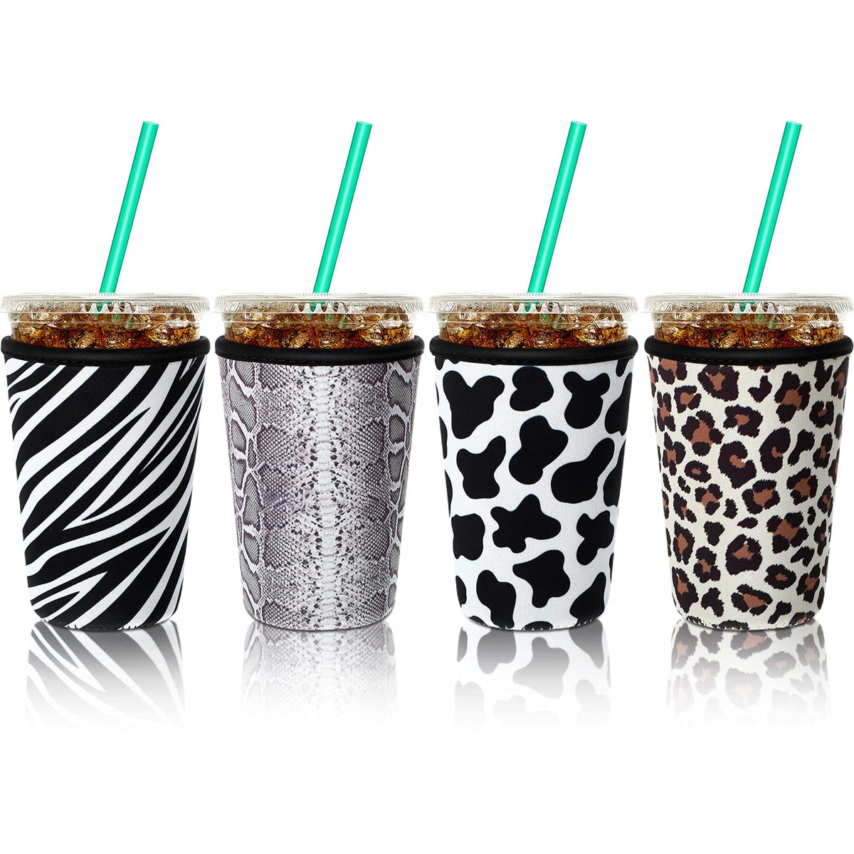Patelai leopard print sleeve protects hands and keeps drinks cool.
