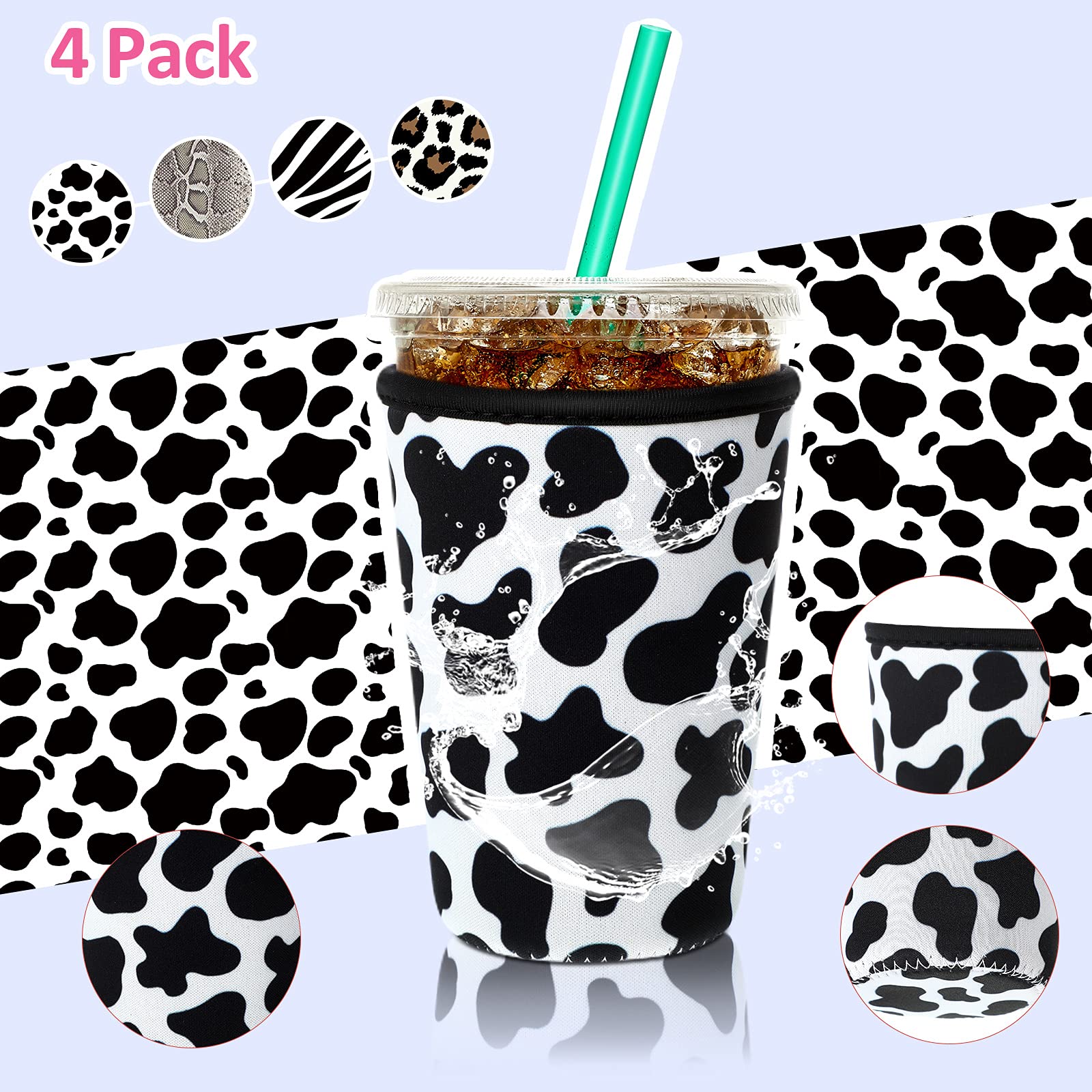 Patelai turquoise floral sleeve adds grip while insulating beverages.