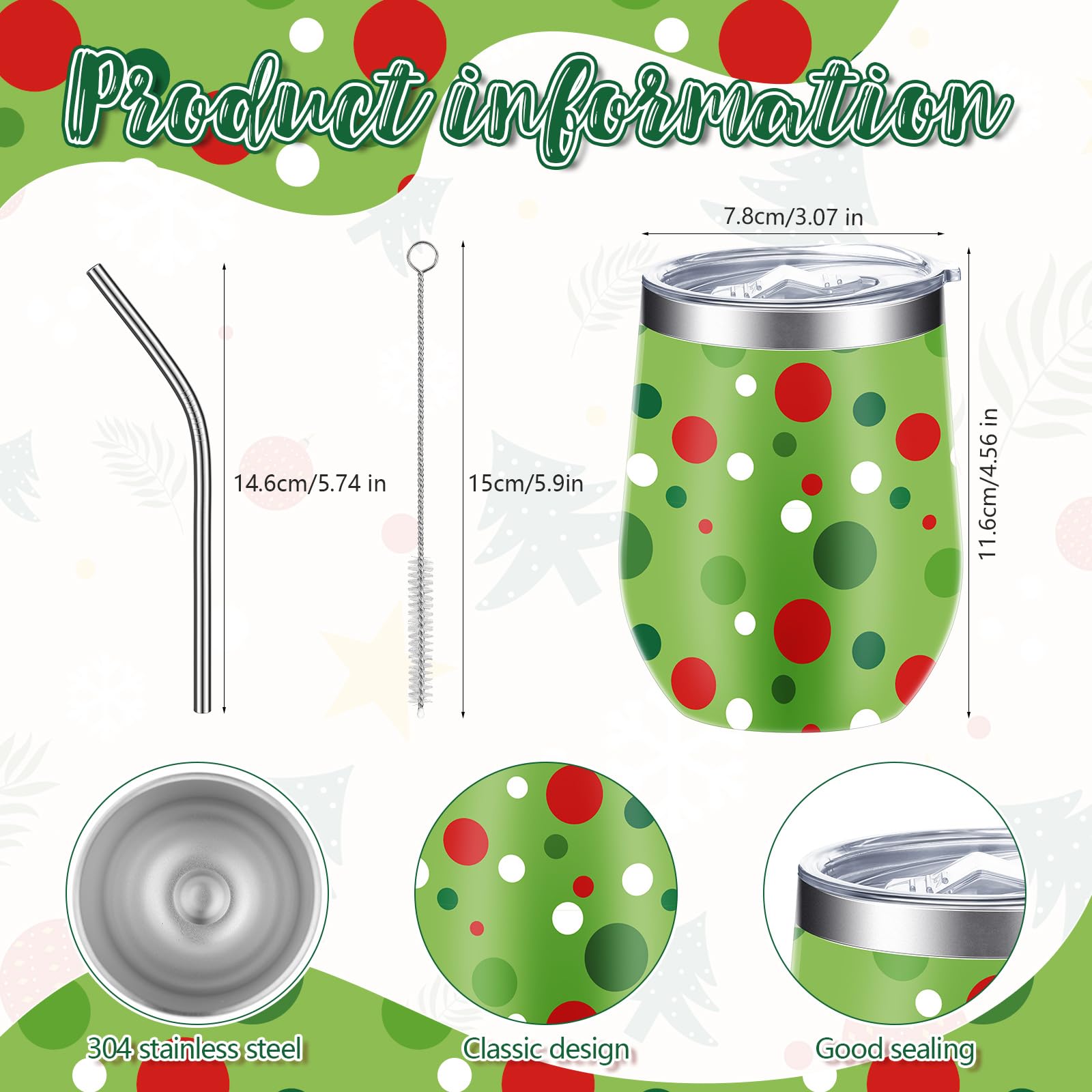 Patelai lime green Christmas wine tumbler pattern 2 for holiday toasts