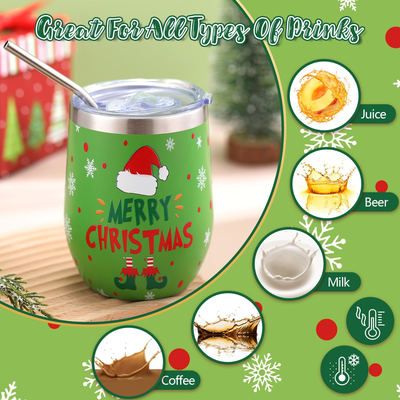 Patelai lime green Christmas wine tumbler pattern 3, ideal gift during holidays