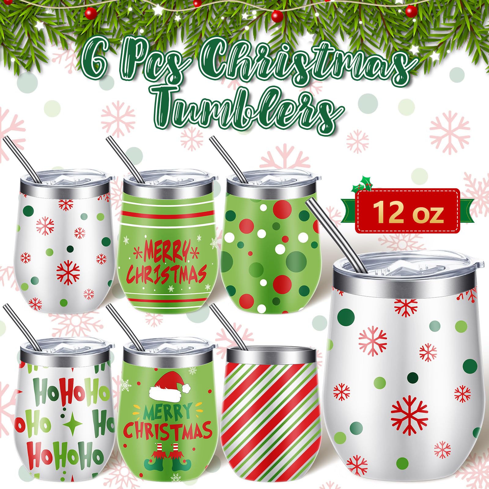 Patelai lime green Christmas wine tumbler pattern 4, durable for outdoor use