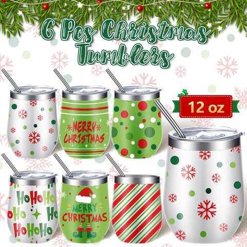 Patelai lime green Christmas wine tumbler pattern 4, durable for outdoor use